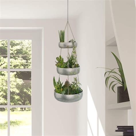 Tier Galvanized Hanging Planter Tray For Outdoor Andamp Indoor