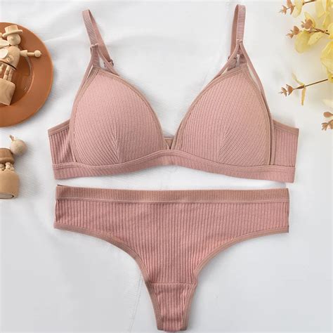 Push Up Bra Non Wire Brassiere Low Waist Thongs Women Cotton Lingerie