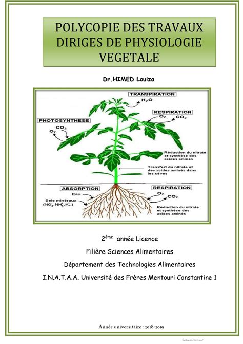 Td Physiologie Vegetale Biologie G N Rale Studocu