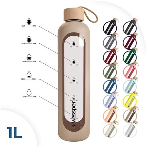 Szklana Butelka Na Wodę Pokrowiec Silikon Kolor Beżowy 1L Wessper
