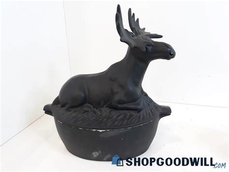 Appears Nerdi Cast Iron Moose Wood Stove Steamer Pot W Lid