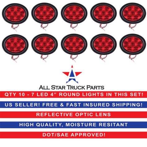 4 Inch Red 7 Led Round Stopturntail Truck Light With Grommet