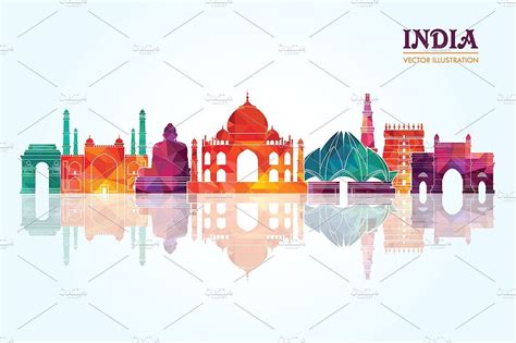 India skyline | Vector illustration, Skyline drawing, Illustration