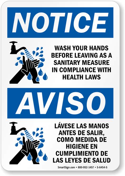 Bilingual Notice Wash Hands Sign Free Pdf Sku S 6454 S