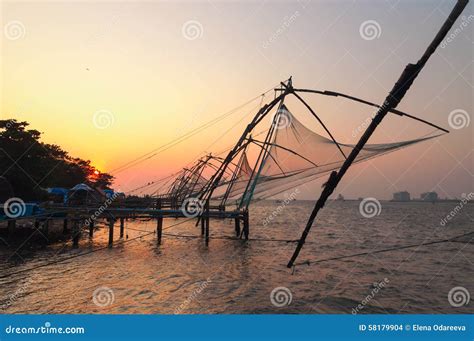 Chinese Fishing Nets At Sunset Stock Photo Image Of Forts Kochin