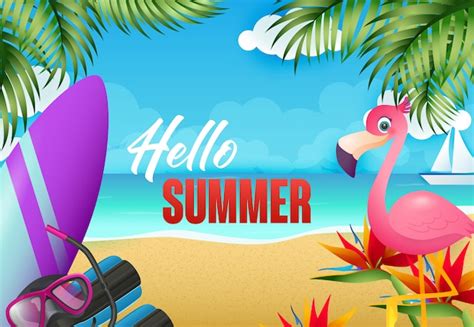 Hola Dise O De Flyer De Verano Flamingo Tabla De Surf Vector Gratis