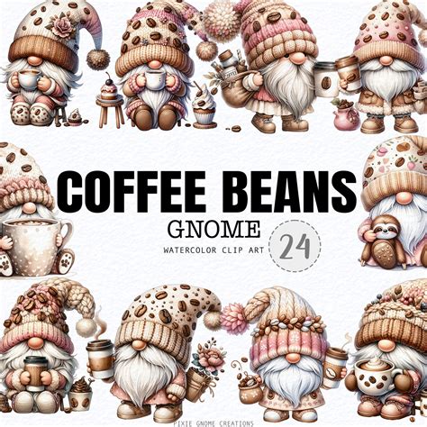 Watercolor Pink Coffee Beans Gnome Coffee Gnomes Png Coffee Latte