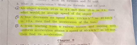 3. What is acceleration? Write its formula and SI unit. | Filo