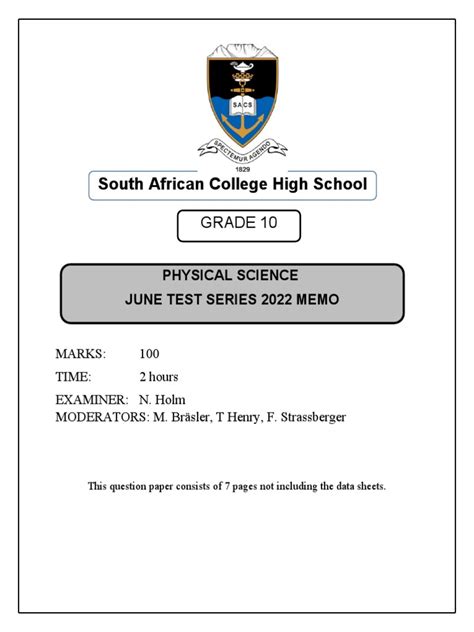 South African College High School Grade 10 Pdf Classical Mechanics