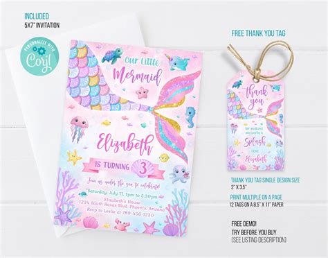 Mermaid Birthday Invitation Template Printable Mermaid - Etsy