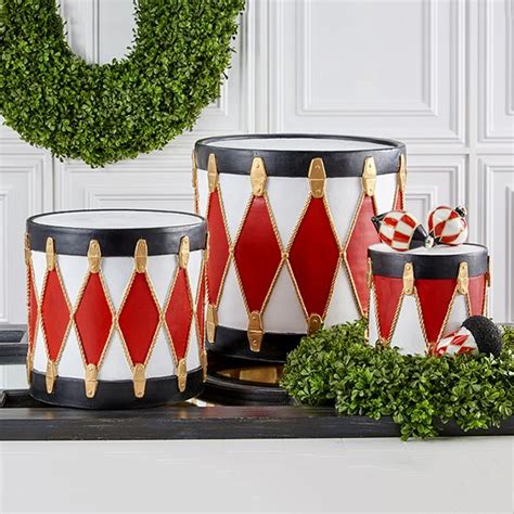 Decorative Holiday Drum Set Of 3 Antique Farmhouse