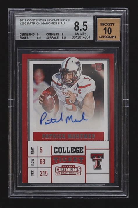 Patrick Mahomes II 2017 Panini Contenders Draft Picks 298 AU RC BGS 8