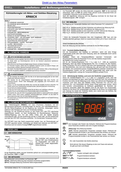 Bedienungsanleitung Dixell Xr60cx Manualzz