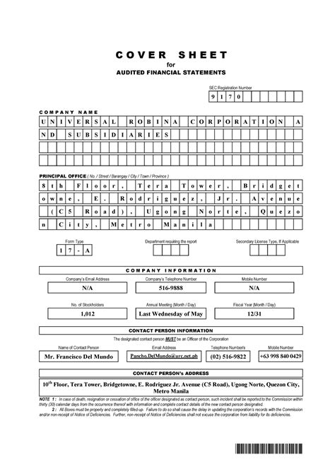 URCS CFS1218 Universal Robina Corporation SGVFS035342 C O V E R S H E