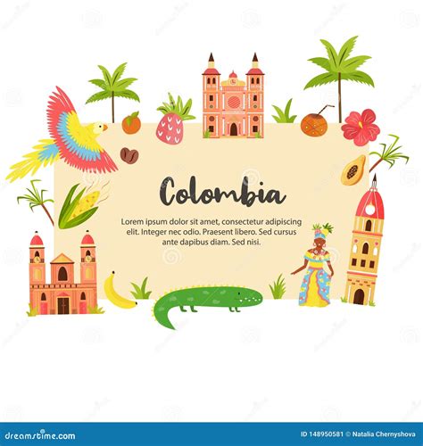 Tourist Poster with Famous Destination of Colombia Stock Vector