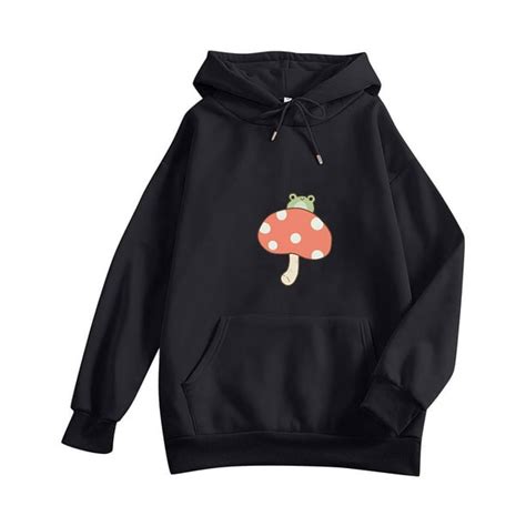 Hoodies For Girls Cute Frog And Mushroom Print Crewneck Sweatshirts