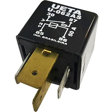 Rele Aux 4 Terminais 12v 2 Largos 50a Sem Suporte Resistor Ueta