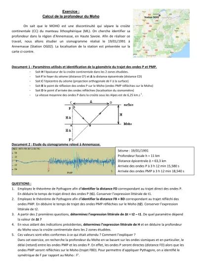 Exo Exercice Sur Le Calcul De La Profondeur Du Moho