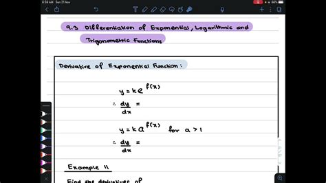 9 3 Differentiation Of Exponential Function Youtube