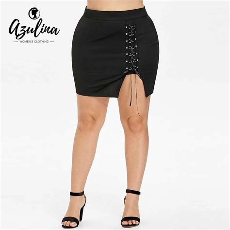 Azulina Plus Size Lace Up Mini Skirt 2018 Women Sexy Pencil Skirts High