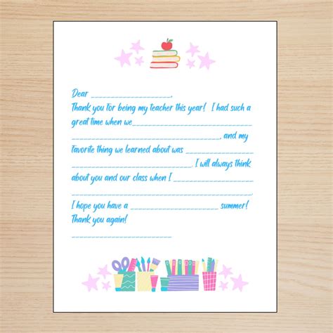 Personalized Teacher Gratitude Letter for Children Fill-in-the-blank ...