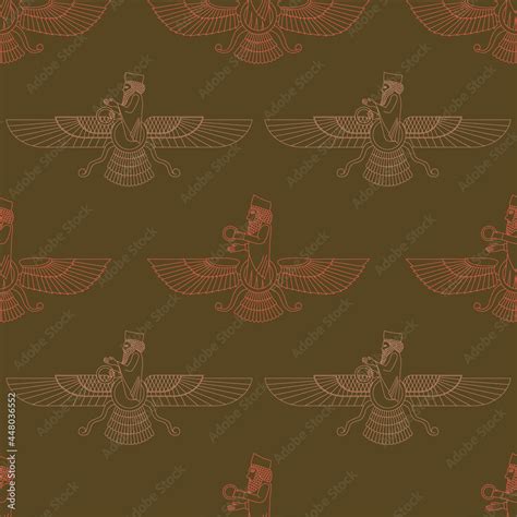 Seamless Pattern With Ancient Sumerian Symbol Faravahar For Your