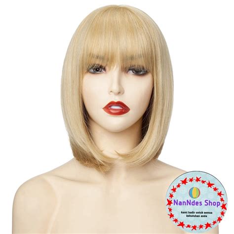 Jual Wig Bob Blonde Pendek Lurus Wig Cosplay Bule Rambut Palsu