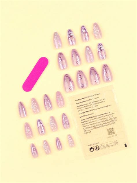 Pcs Crop Almond Shaped Handmade Press On Nails With Magic Mirror