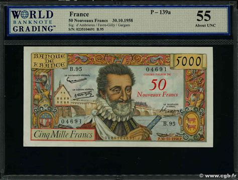 50 NF Sur 5000 Francs HENRI IV FRANCE 1958 F 54 01 4670453 Banknotes