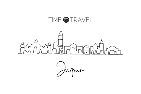 One continuous line drawing of Jaipur city skyline, India. Beautiful ...