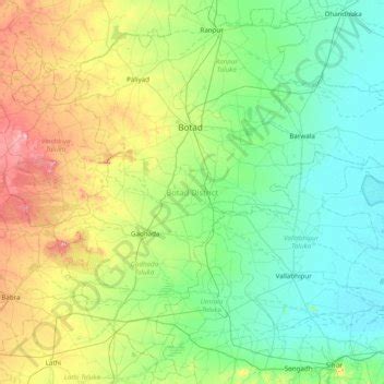 Botad District topographic map, elevation, relief