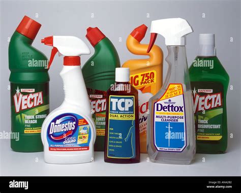 A Selection Of Household Cleaning Materials And Disinfectant Stock