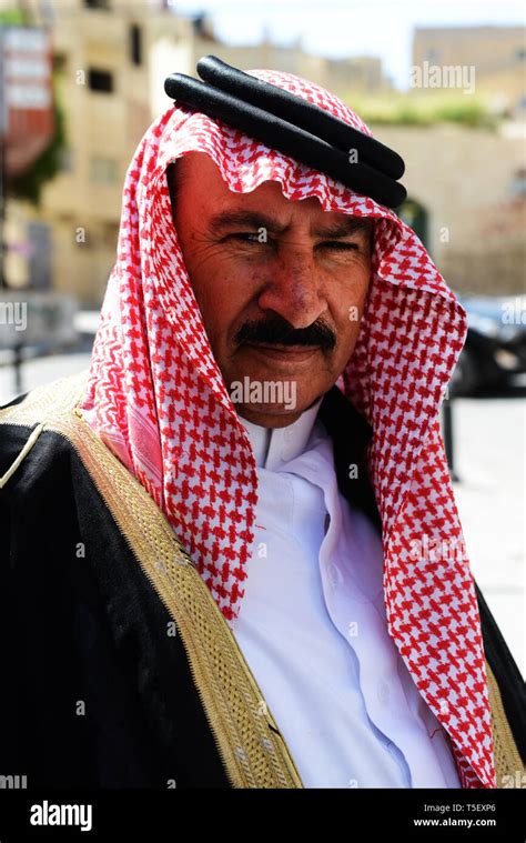 Portrait Of A Jordanian Man Wearing A Traditional Keffiyeh Stock Photo