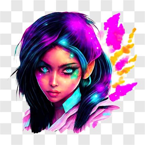 Baixe Garota Cabelo Roxo E Olhos Azuis Projeto De Arte PNGs