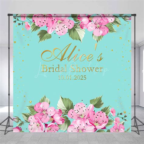 Personalized Pink Flowers Blue Baby Shower Backdrop - Lofaris