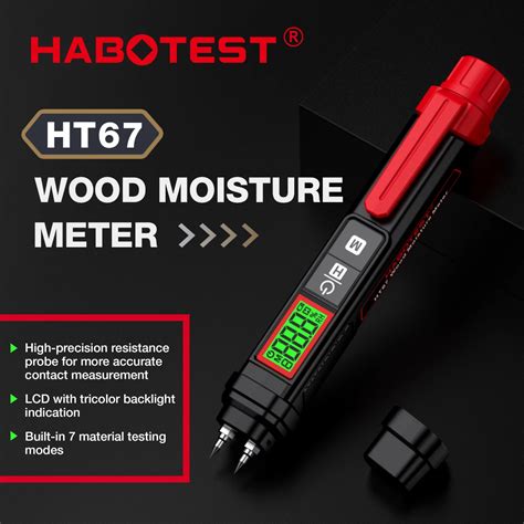 HABOTEST HT67 Digital Wood Moisture Meter Portable Pen Type LCD Display