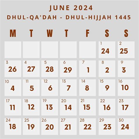 June Islamic Calendar Printable Calendar