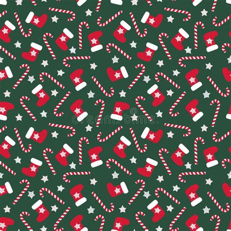 Seamless Christmas Pattern With Xmas Stocking Stars And Candy Canes