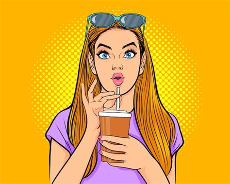 Premium Vector Beautiful Woman With Glasses And Cup Of Drink Pop Art