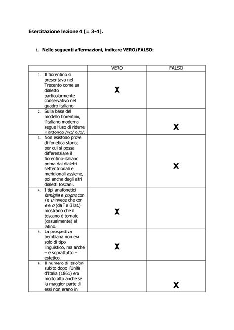 Esercitazione Lezione Nelle Seguenti Affermazioni Indicare Vero