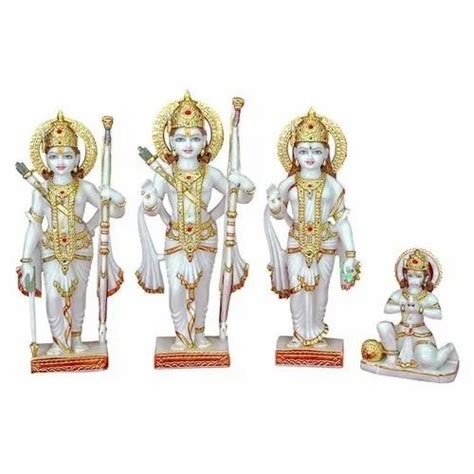 Golden Gold Plated Painted Marble Ram Darbar Statue For Worship Size