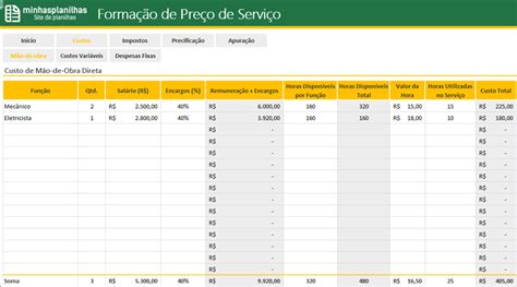 Planilha Formação de Preços de Serviços em Excel Minhas Planilhas