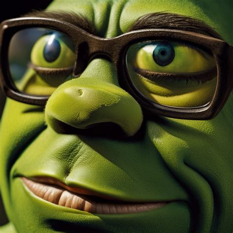 Close Up Of Shrek With Sunglasses On His Nose And Two Beautiful Green