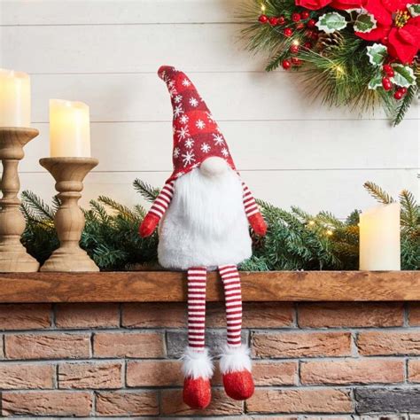 Official Glitzhome H Fabric Christmas Gnome Shelf Sitter With