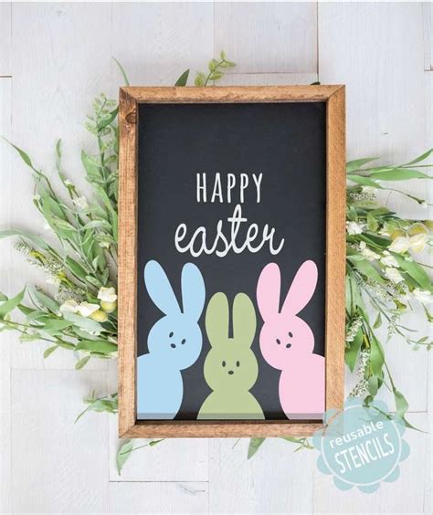 Happy Easter Stencil With Peep Bunny Silhouettes For Spring Etsy