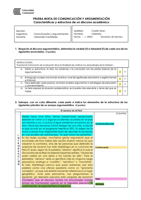 Prueba Mixta Consolidado 1 PRUEBA MIXTA DE COMUNICACIN Y ARGUMENTACI