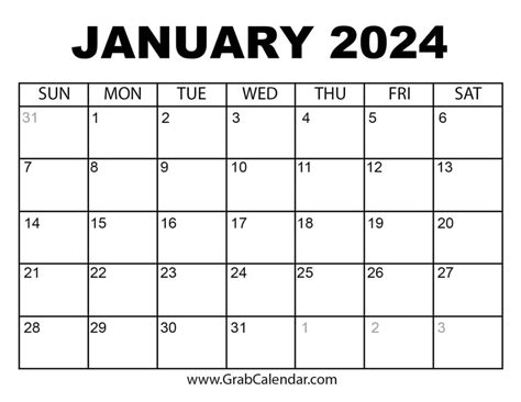 Jan 2024 Calendar Printable Calendar 2025