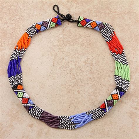 Glass Bead Multicolor African Zulu Rope Necklace South Africa