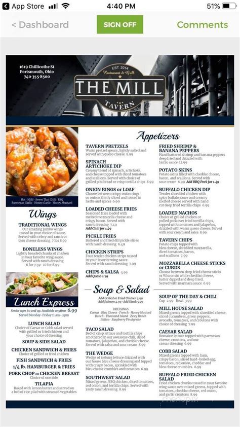 Online Menu Of The Mill Portsmouth Oh