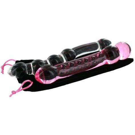 Double Pleasure Glass Dildo Piece Set Clear And Pink Sex Toys At